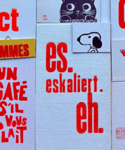 Letterpress  *es. eskaliert. eh.* auf Buchdeckel