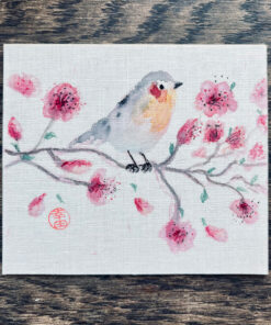 Aquarell *Rotkehlchen – Robin – Rouge-Gorge Cherryblossom* auf Buchdeckel