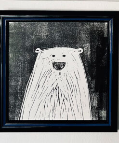 A new life - Holz Bilderrahmen schwarz mit Linolschnitt 'Eisbär - Polarbär'
