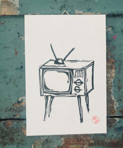 Linoldruck *Retro - TV - Fernseher - Television* auf Buchdeckel